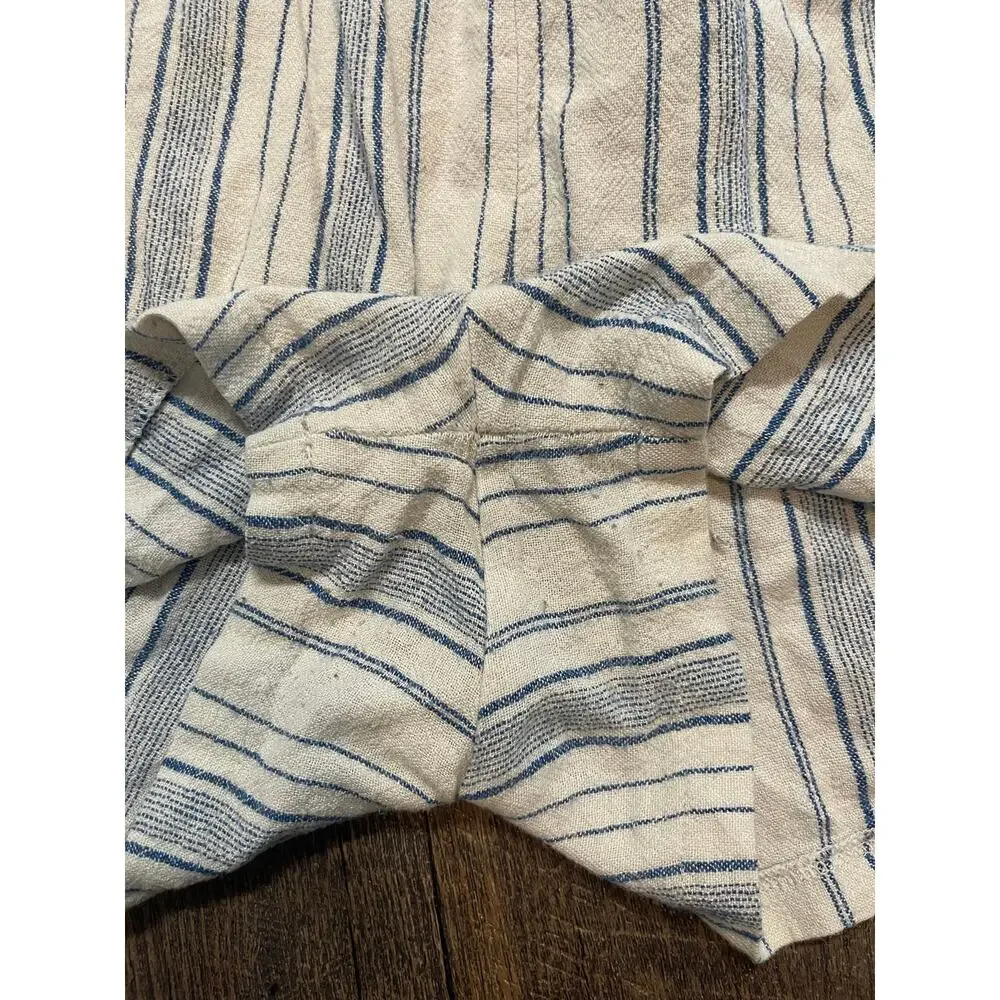 Disney Parks stitch embroidered shorts blue pinstripe linen blend size medium